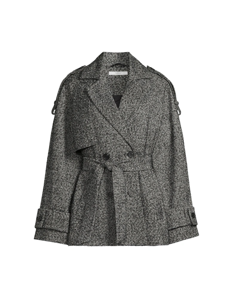 Textured Wrap Short Trench Coat - Grey