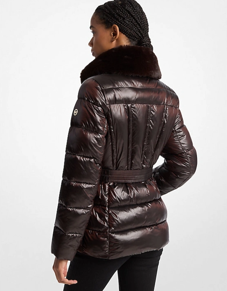 Packable Quilted Nylon and Faux Fur Trim Puffer Jacket