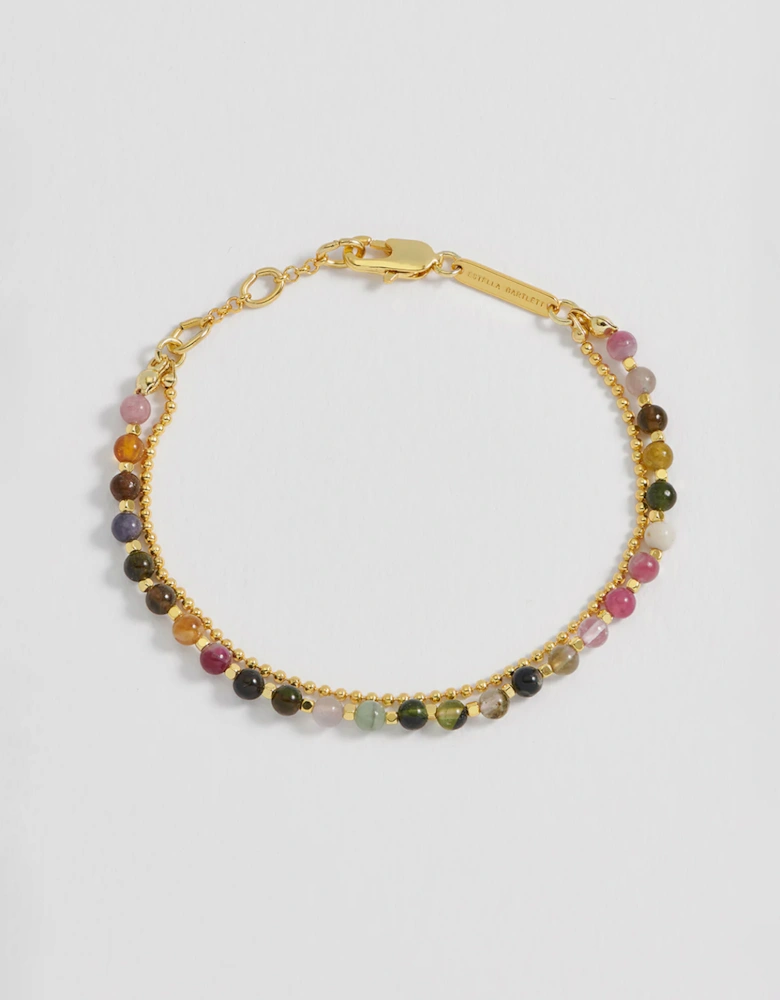 Tourmaline Eye Beaded Duo Bracelet Gold Plated