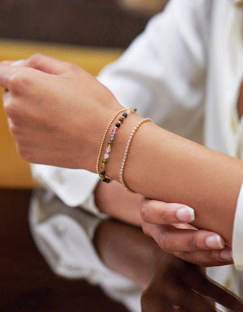 Tourmaline Eye Beaded Duo Bracelet Gold Plated