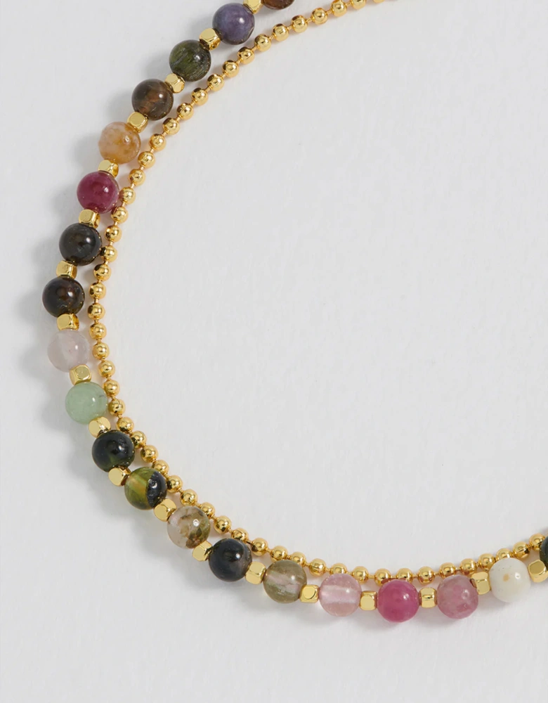 Tourmaline Eye Beaded Duo Bracelet Gold Plated