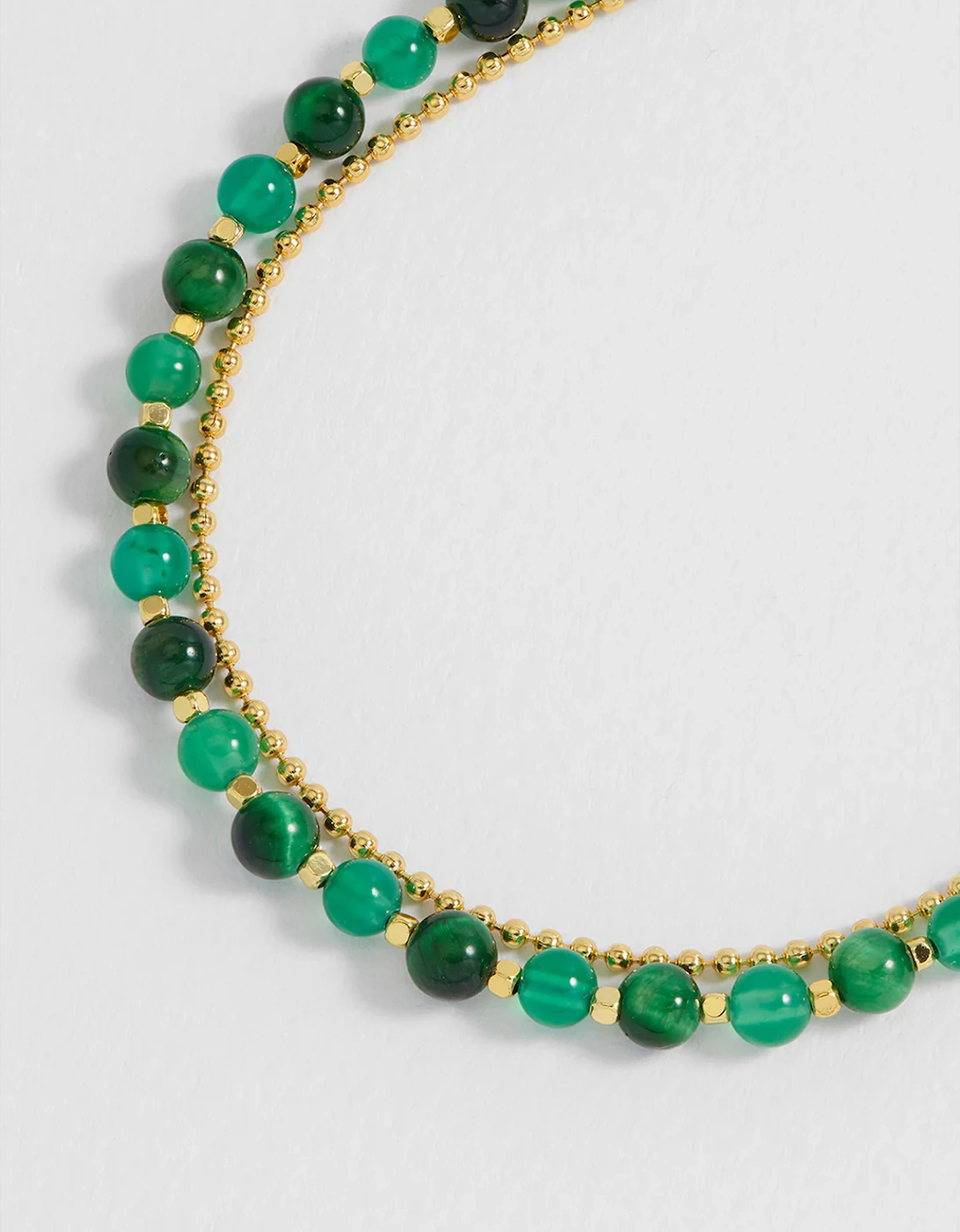 Green Cat Eye Beaded Duo Bracelet Gold Plated