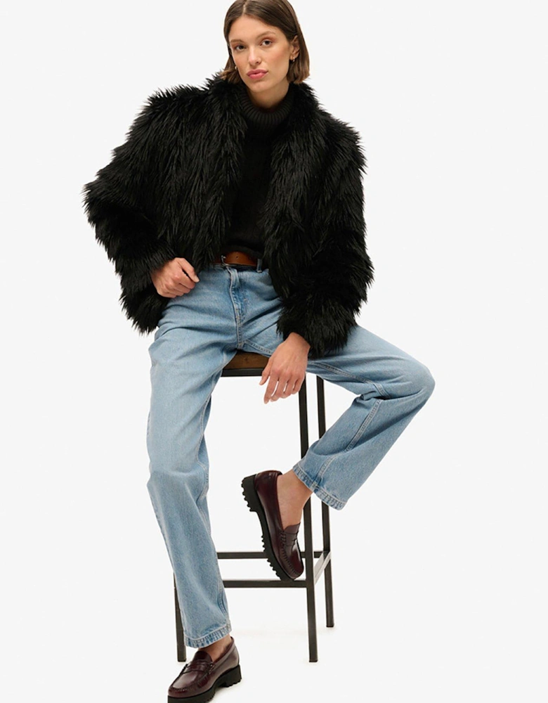 Short Faux Fur Coat - Black