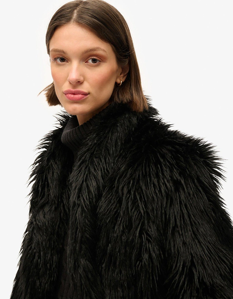 Short Faux Fur Coat - Black