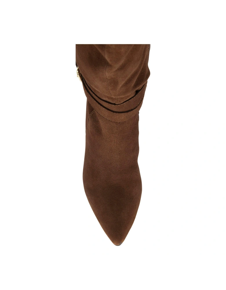 Guise Slouch Buckle Heeled Boot - Brown Suede