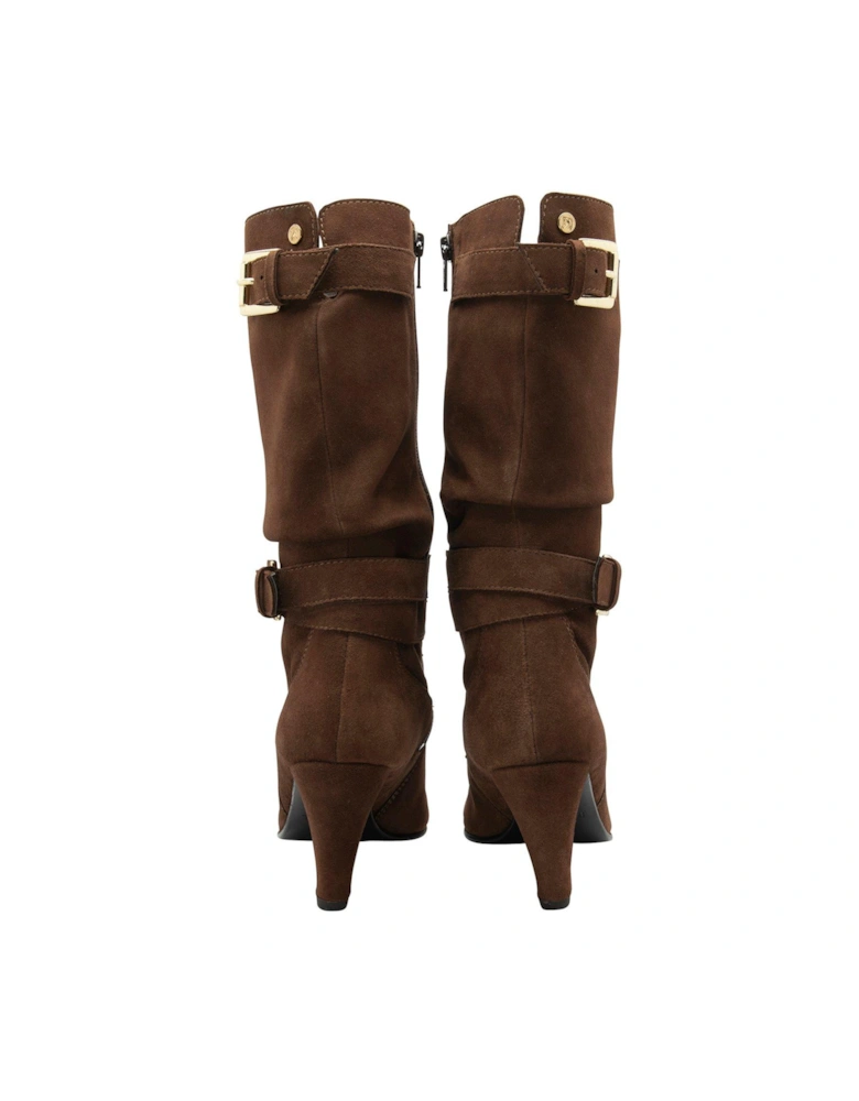 Guise Slouch Buckle Heeled Boot - Brown Suede