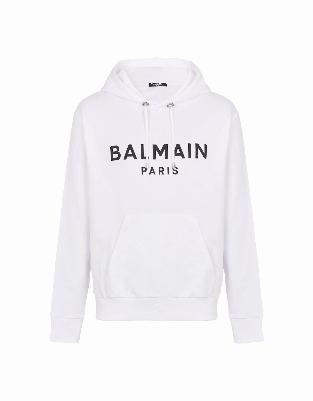 Balmain Men's White Paris Logo Printed Hoodie In  38 M