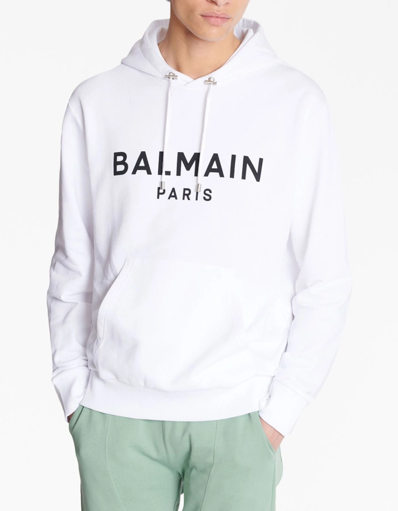 Paris Logo Printed Hoodie in White