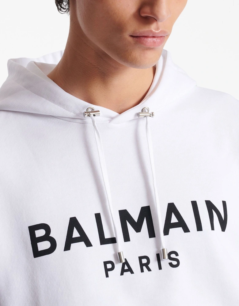 Paris Logo Printed Hoodie in White