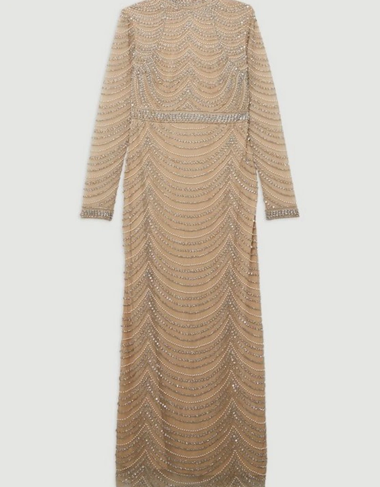 Embellished Woven Long Sleeved Maxi Dress