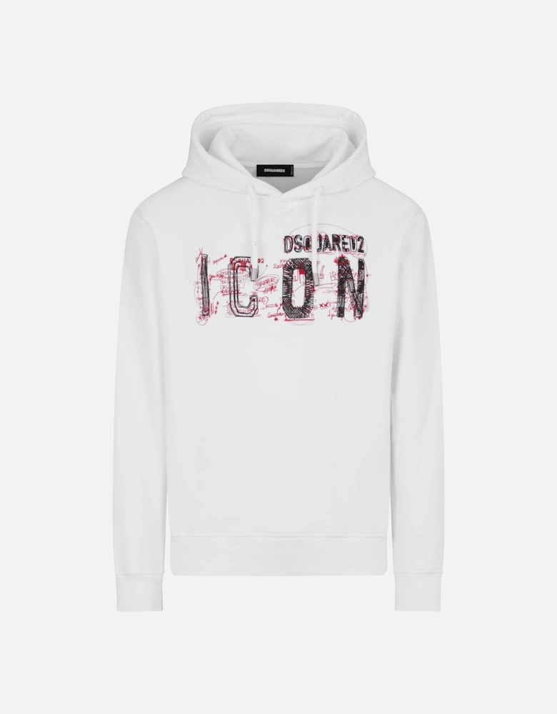 Icon Scribble Cool Fit Hoodie in White