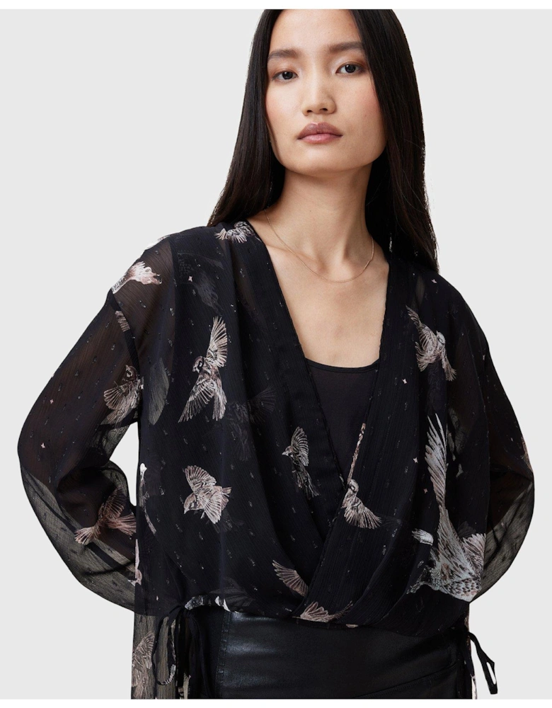 Avala Printed Draped Top - Black