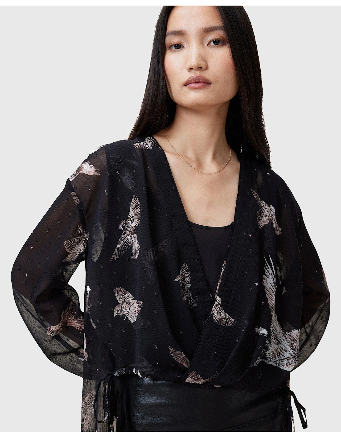 Avala Printed Draped Top - Black