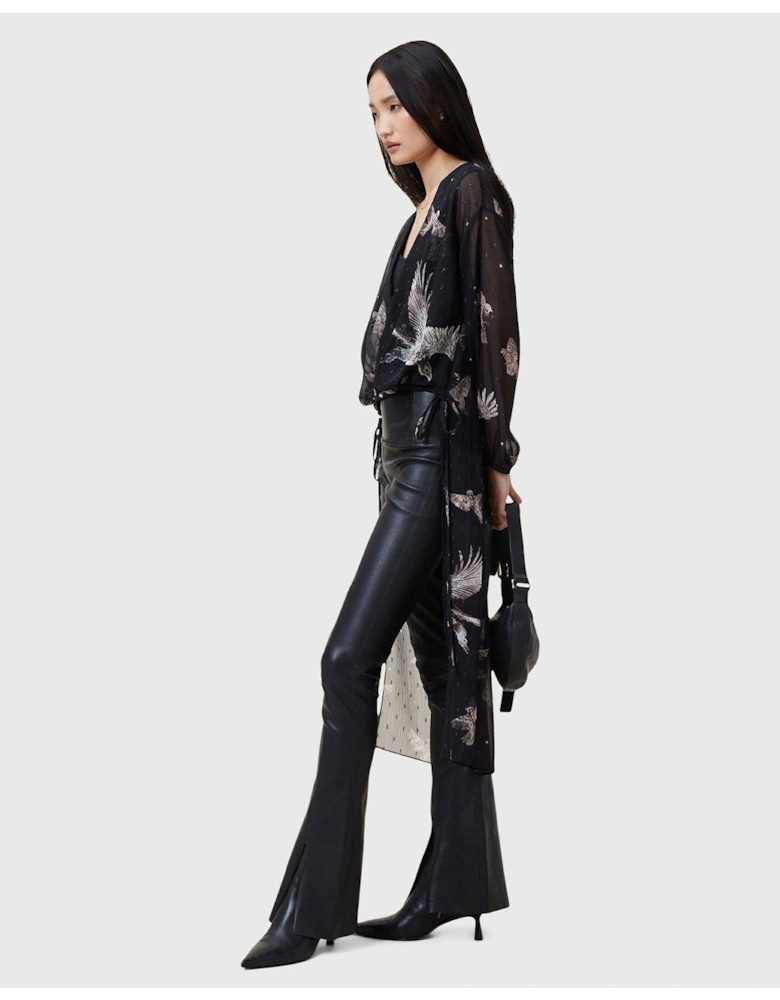 Avala Printed Draped Top - Black