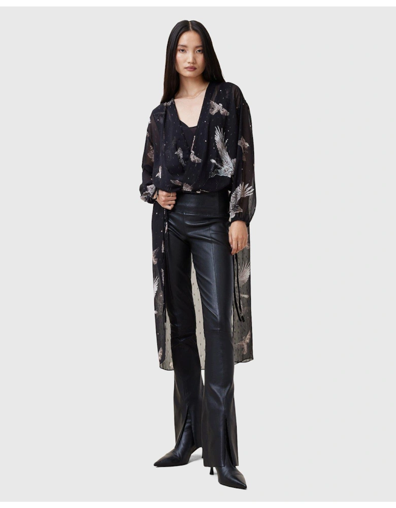 Avala Printed Draped Top - Black
