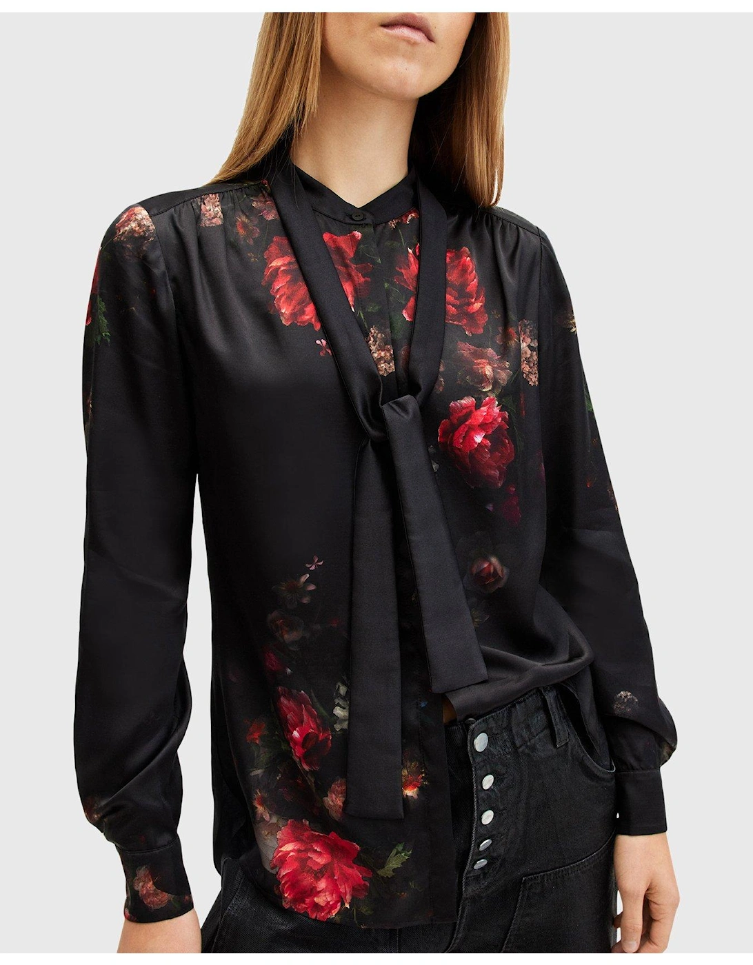 Toni Silk Blend Printed Shirt - Black