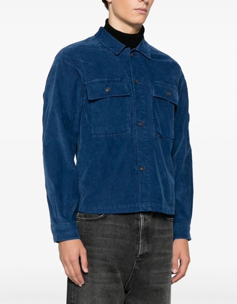 Corduroy Buttoned Utility Overshirt Blue