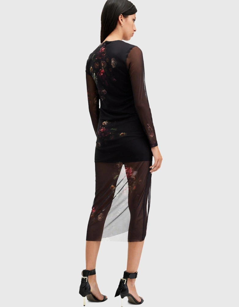 Nora Ruched Sparkle Midi Dress - Black