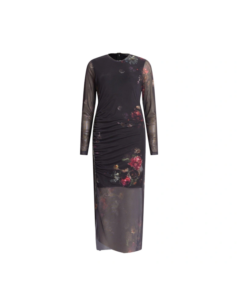 Nora Ruched Sparkle Midi Dress - Black