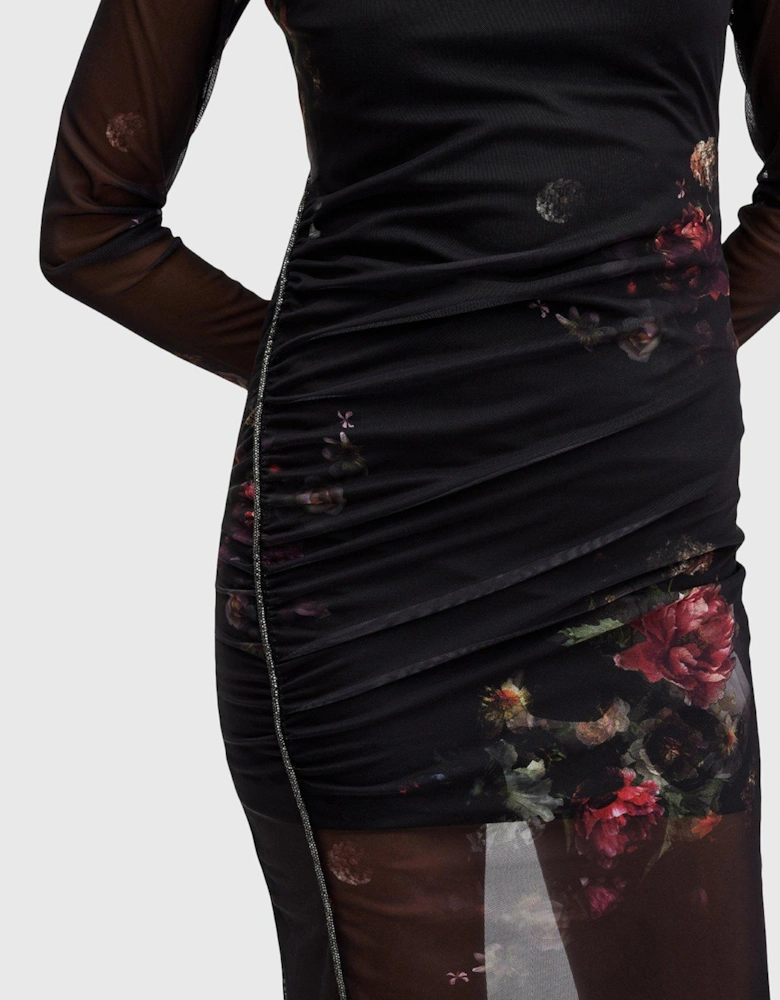Nora Ruched Sparkle Midi Dress - Black