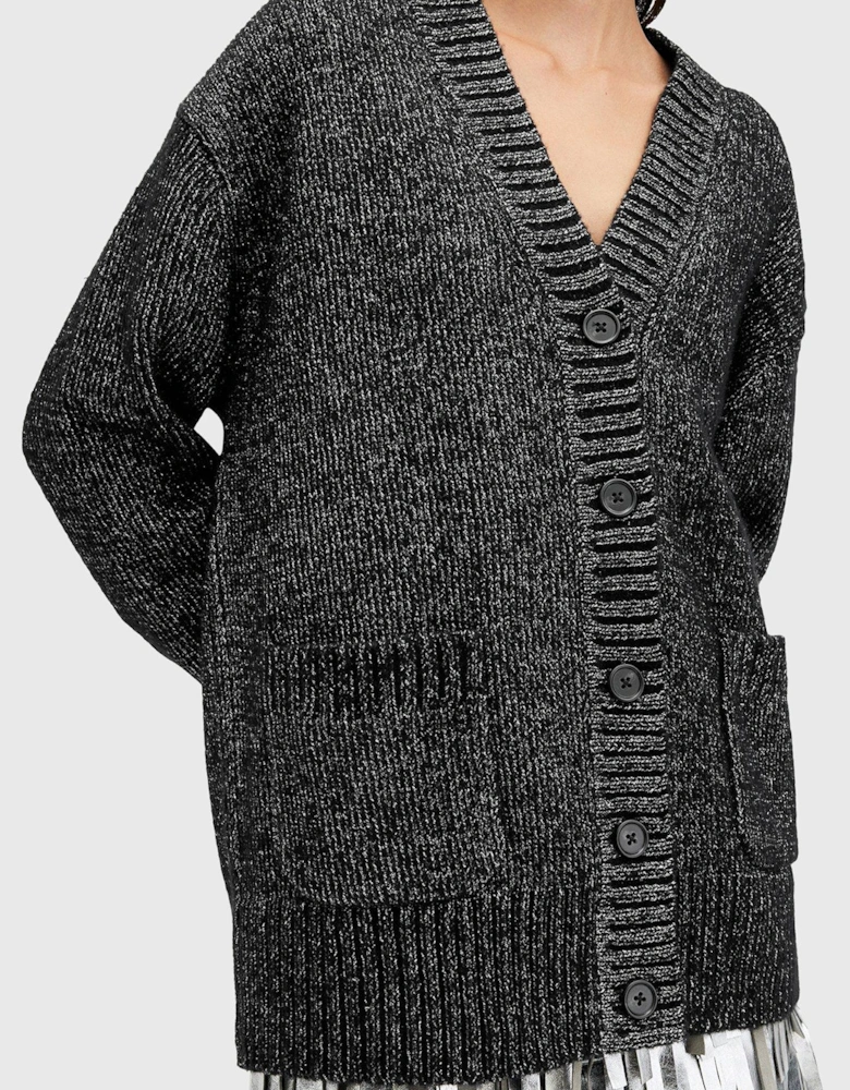 Sabrina Metallic Relaxed Fit Cardigan - Black