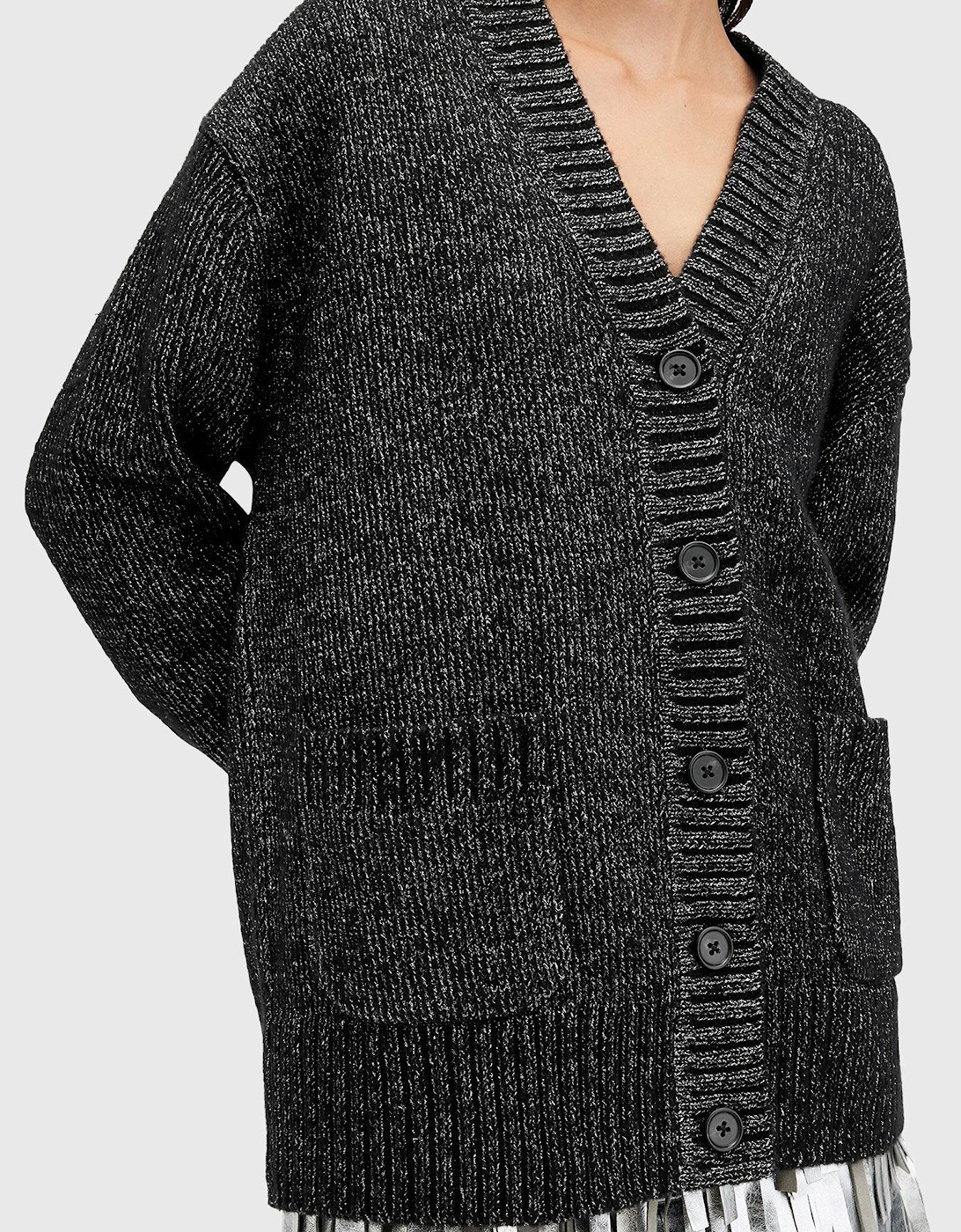 Sabrina Metallic Relaxed Fit Cardigan - Black