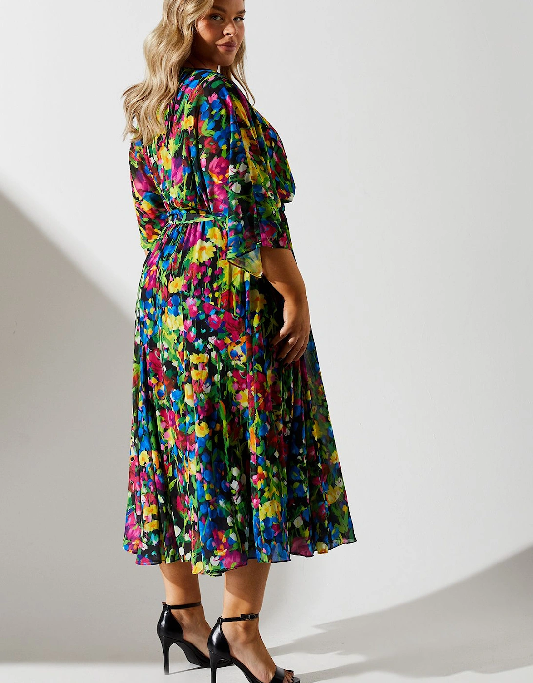 Plus Wrap Midi Dress In Ditsy Floral Print