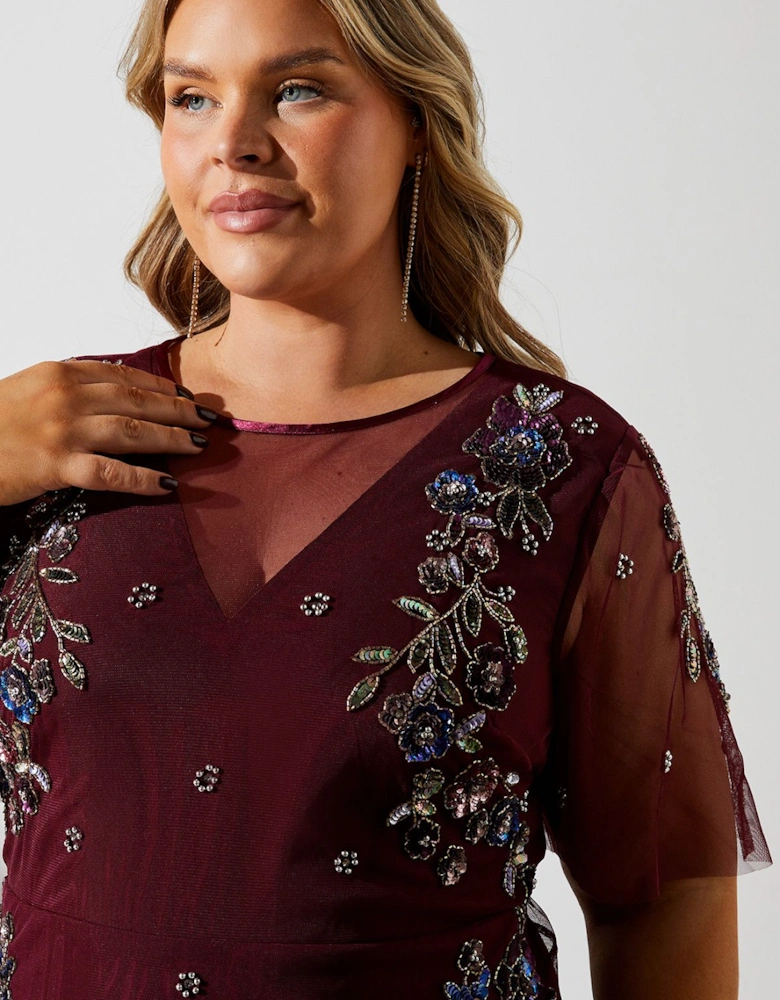 Plus Size Angel Sleeve Embellished Midaxi Dress