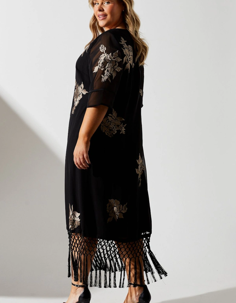 Plus Fringe Hem Embellished Shift Dress