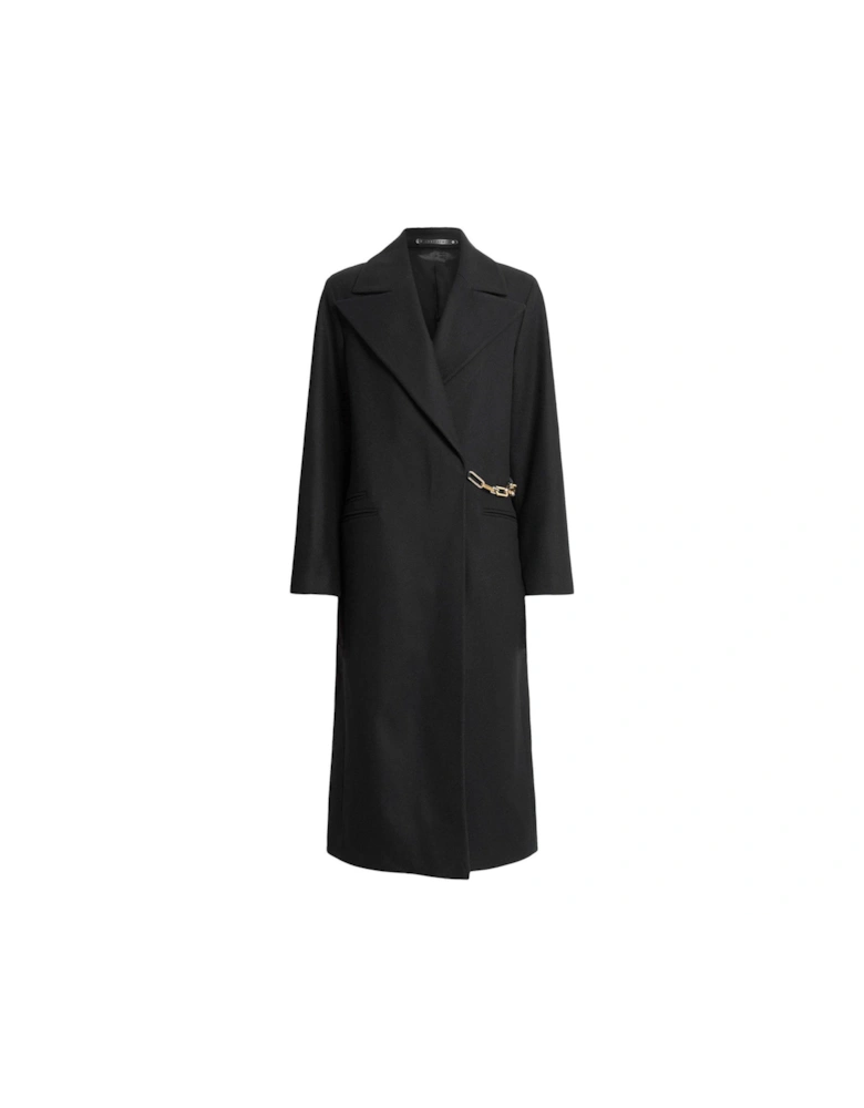 Simone Detachable Chain Wool Blend Coat - Black