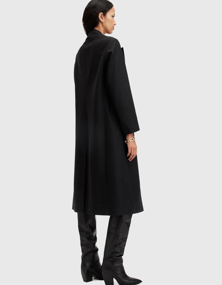 Simone Detachable Chain Wool Blend Coat - Black