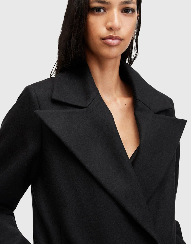 Simone Detachable Chain Wool Blend Coat - Black