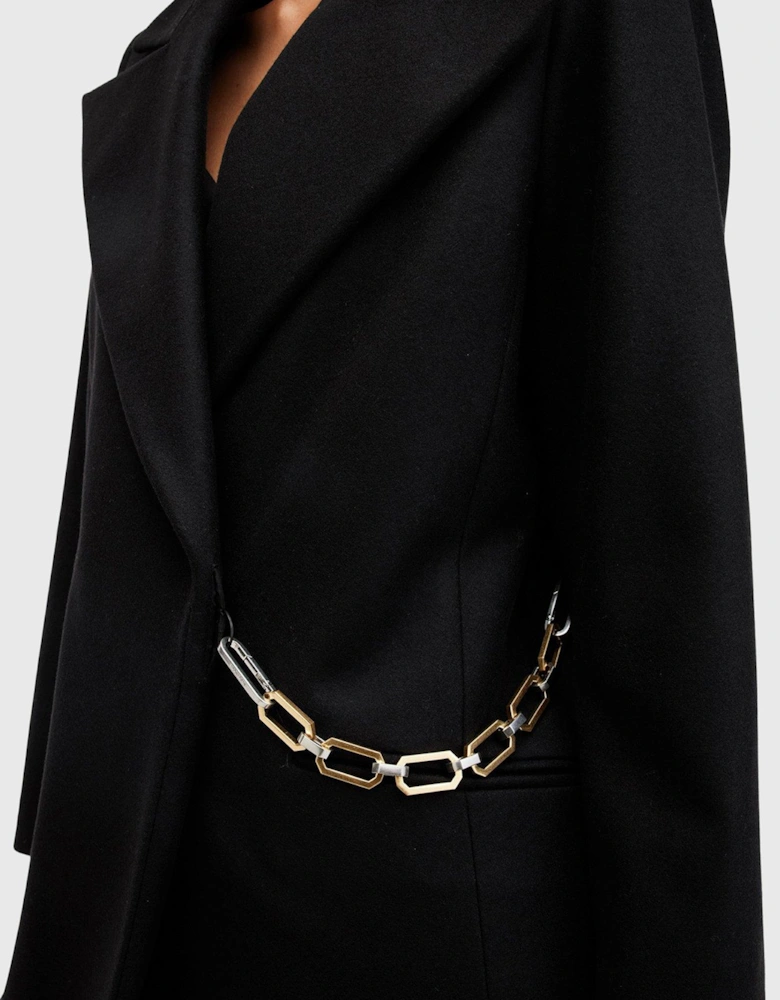 Simone Detachable Chain Wool Blend Coat - Black