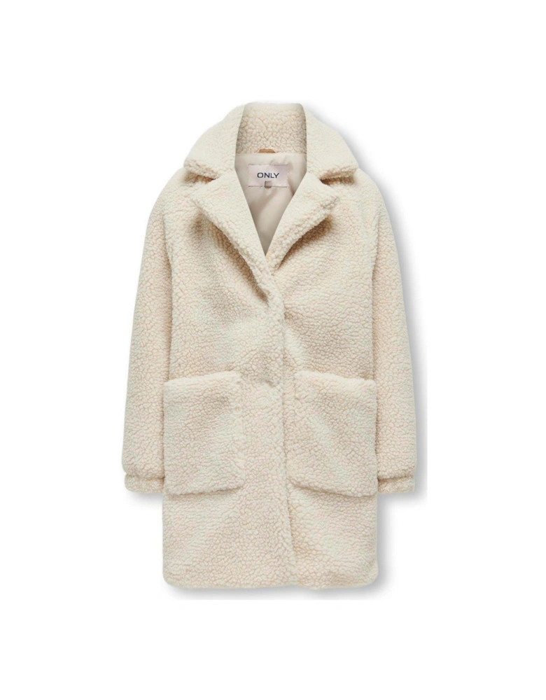 Girls Teddy Fleece Long Coat - Cream