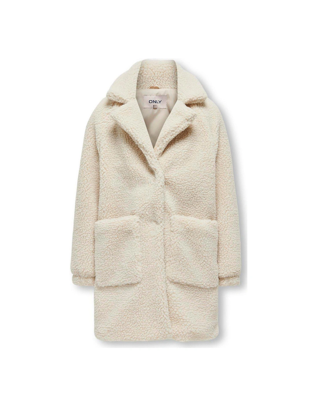 Girls Teddy Fleece Long Coat - Cream