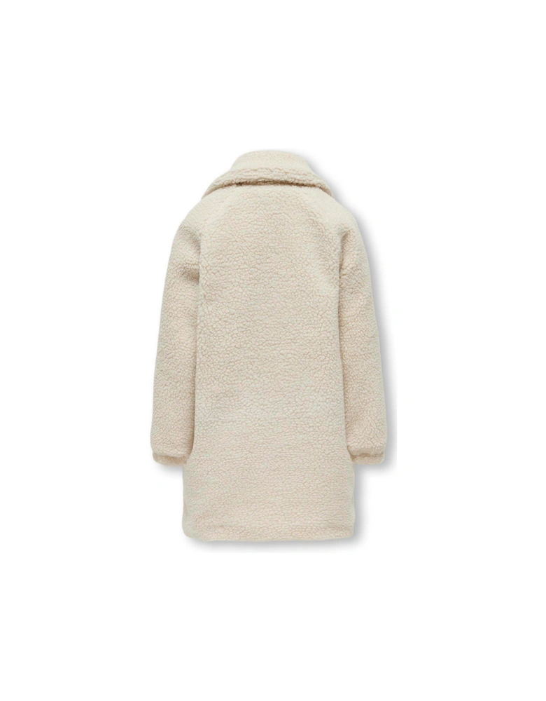 Girls Teddy Fleece Long Coat - Cream