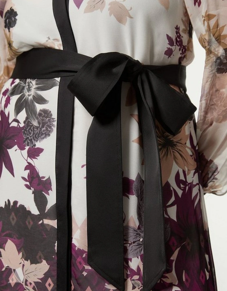 Plus Size Viscose Georgette Border Print Woven Midi Shirt Dress
