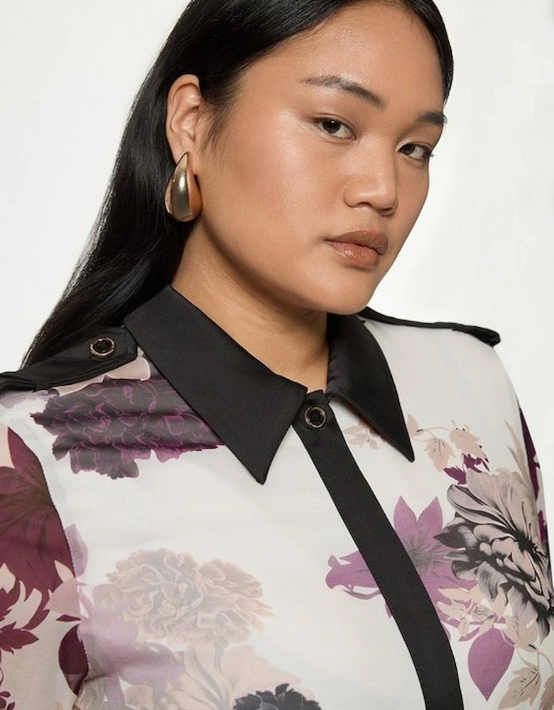 Plus Size Viscose Georgette Border Print Woven Midi Shirt Dress