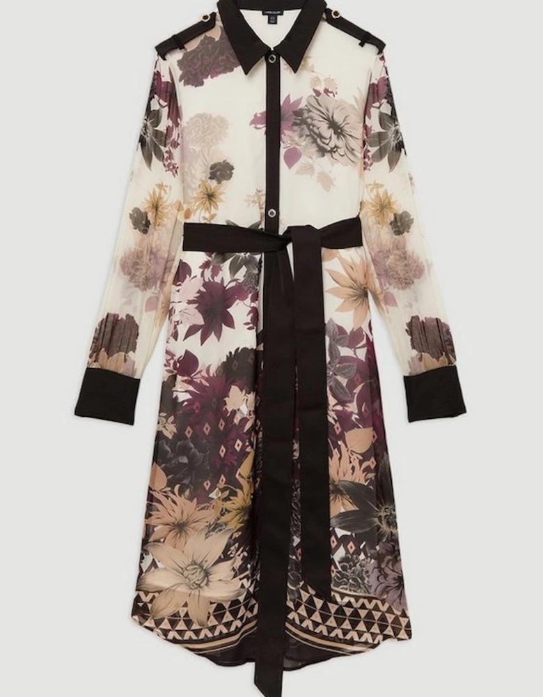 Plus Size Viscose Georgette Border Print Woven Midi Shirt Dress