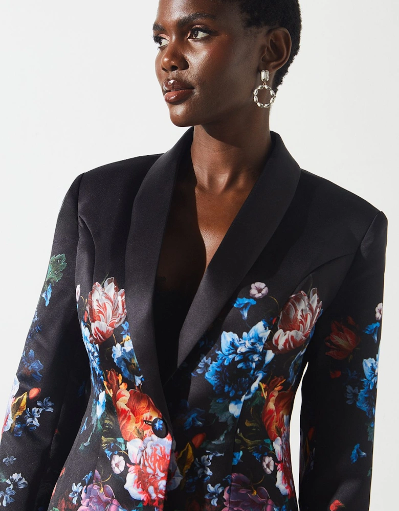 Printed Satin Single Breasted Blazer