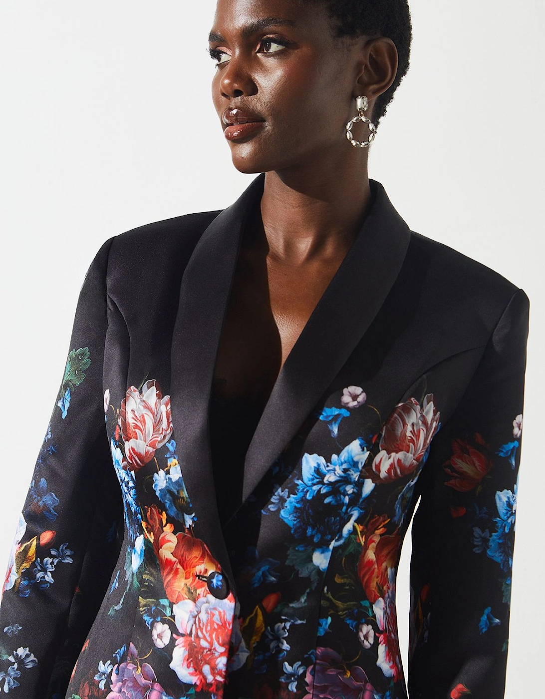 Printed Satin Single Breasted Blazer