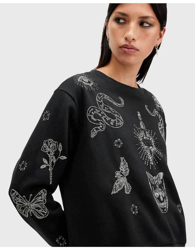 Pippa Embellished Relaxed Fit Sweatshirt - Black