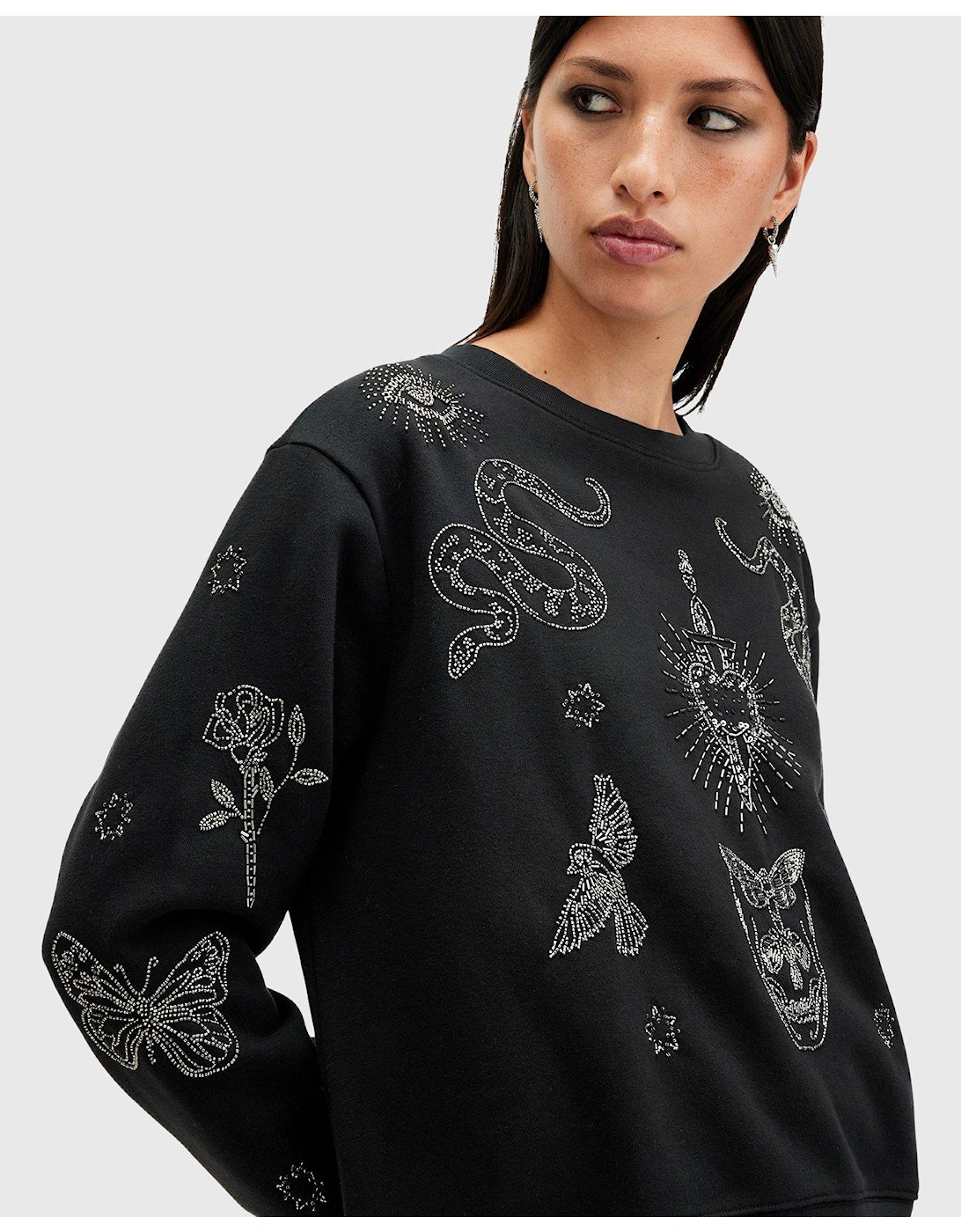 Pippa Embellished Relaxed Fit Sweatshirt - Black