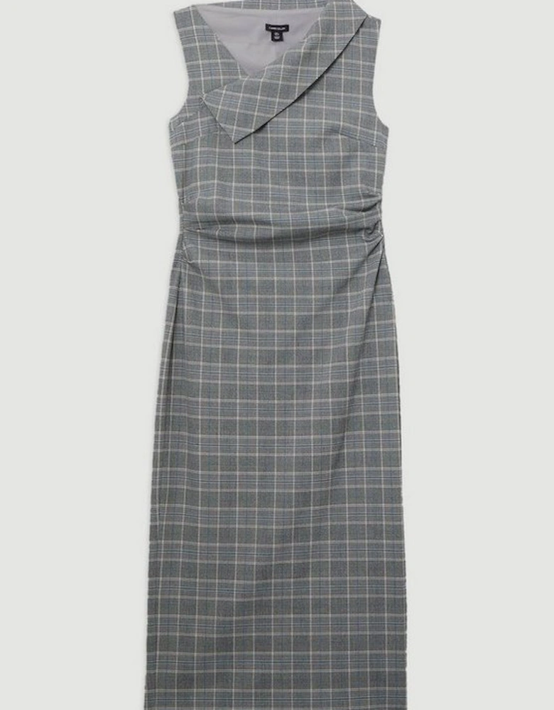 Grey Check Tailored Full Skirted Asymmetrical Maxi Dress