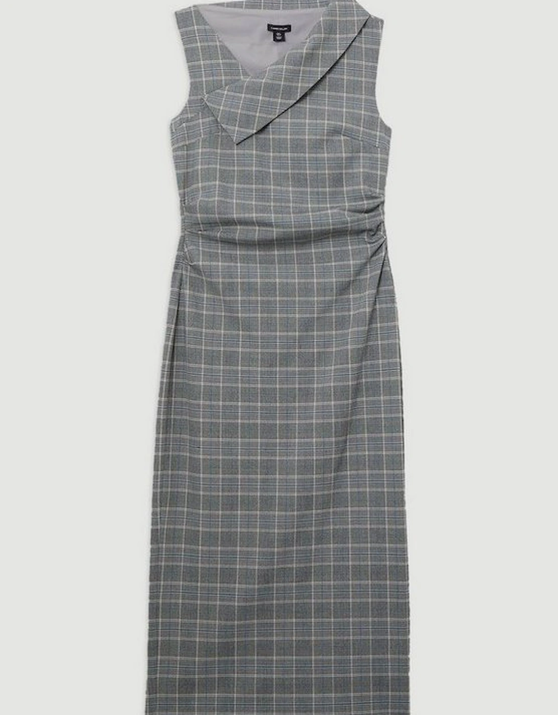 Grey Check Tailored Full Skirted Asymmetrical Maxi Dress