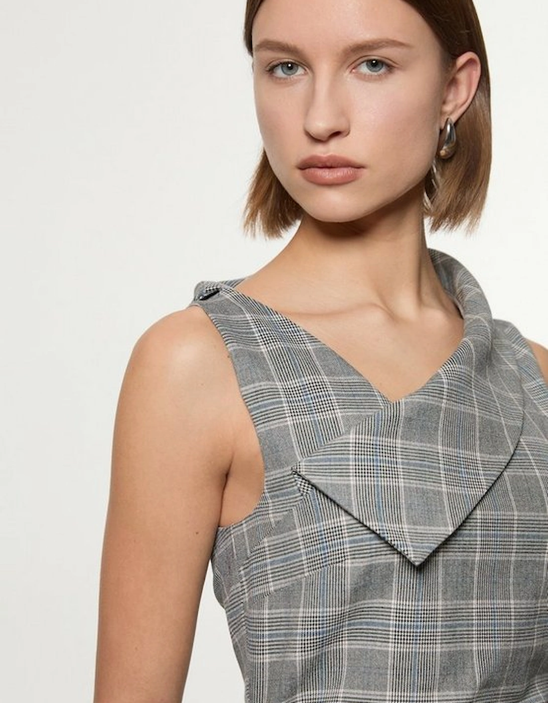 Grey Check Tailored Full Skirted Asymmetrical Maxi Dress