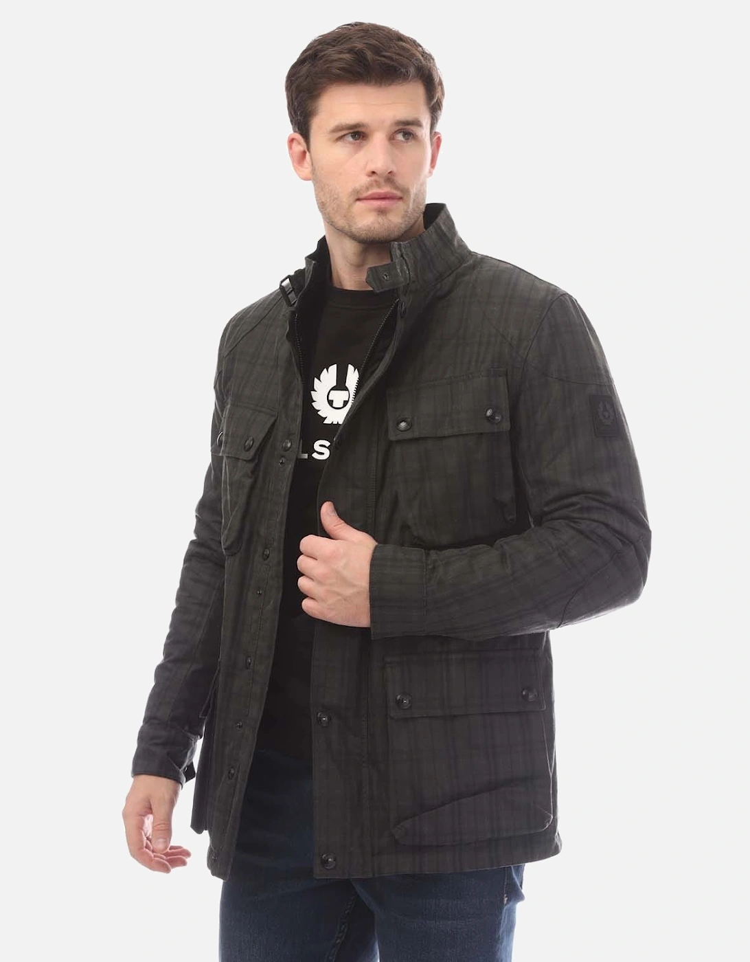 Belstaff Men's Hollingworth Plaid Waxed Cotton Fieldmaster Jacket - Grey - Size: 48/Regular