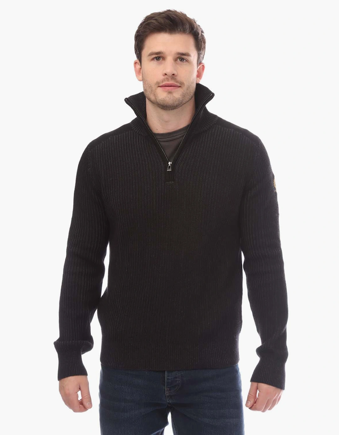 Belstaff Men's Cotton Wool Rib Stanley Quarter Zip Jumper - Black - Size: 38