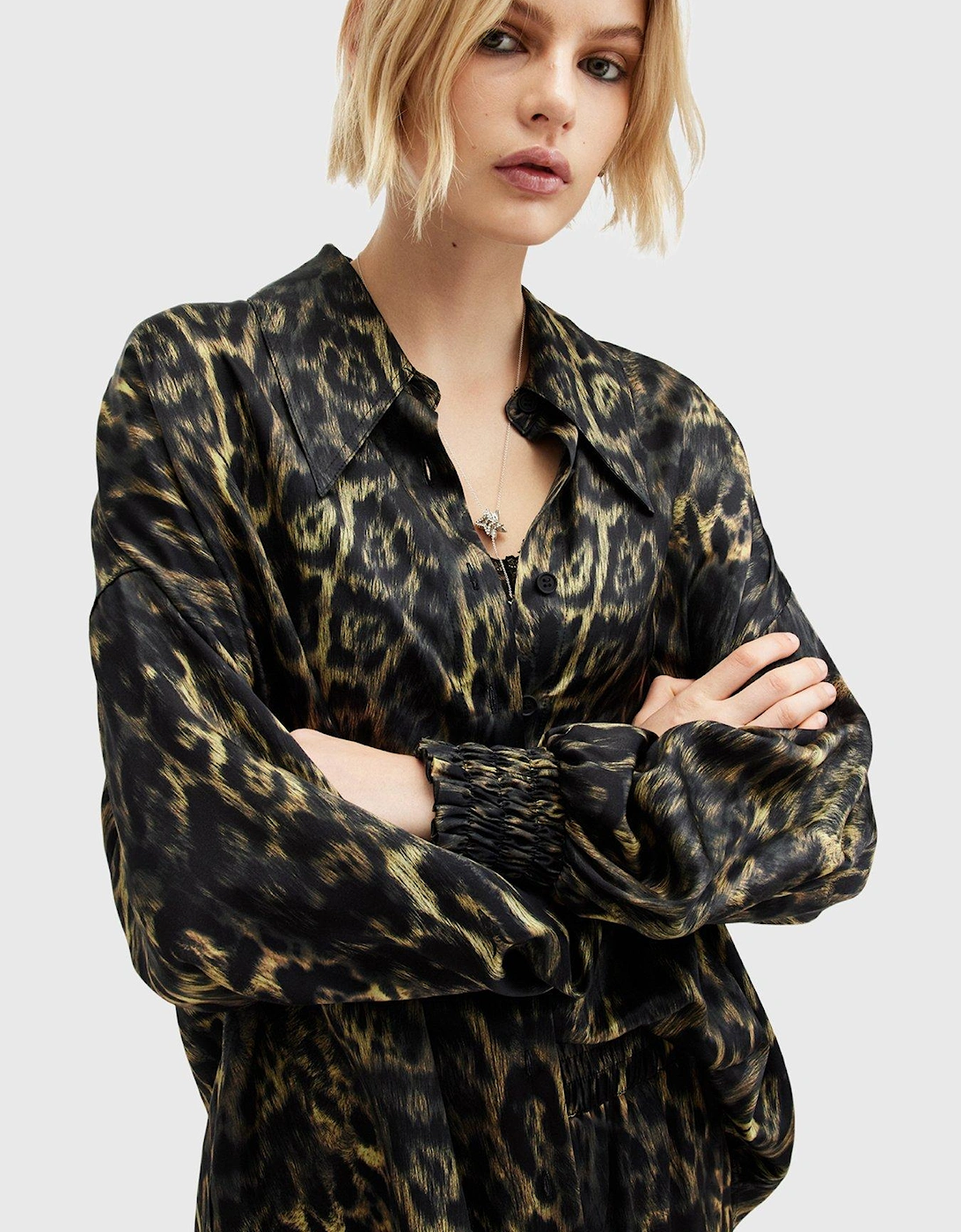 Charli Silk Blend Animal Print Shirt - Brown