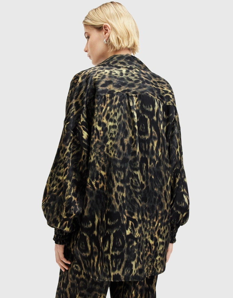 Charli Silk Blend Animal Print Shirt - Brown